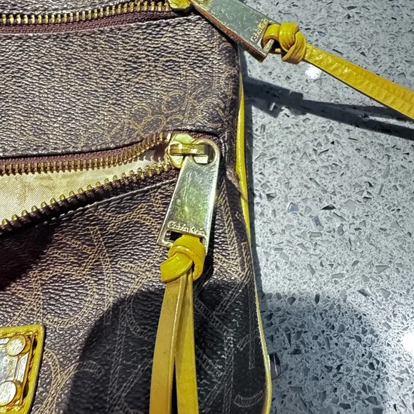 Calvin Klein Brown Monogram Crossbody with Yellow Trim - Picture 3 of 8